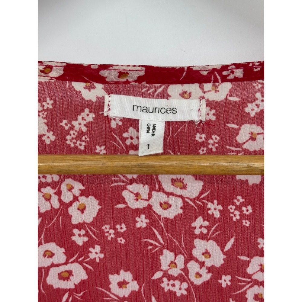 Maurices Ditsy Floral Kimono Wrap Crochet Lace‎ Sheer Open Front Plus Size 1 Red - Picture 5 of 8